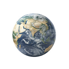 Planet Earth seen from space, isolated on a white background.