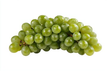 Fresh green grapes cluster, white isolated background.