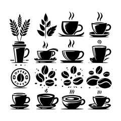 Coffee cup icon set. Coffee cup and bean icon silhouette vector. Silhouette of coffee logo vector, coffee cup logo, coffee shop logo, coffee icon bean logo illustration