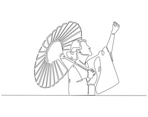 Continuous one line drawing of japanese woman wearing kimono. One line drawing illustration of woman wear kimono holding umbrella. Japanese culture concept single line. Editable outline