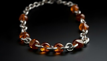 Obraz premium Contemporary amber and silver link necklace on black background