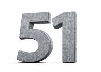 Concrete Number Fifty One 51 Digit Made Of Grey Concrete Stone White Background 3d Illustration