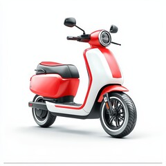 Obraz premium Stylish red and white electric scooter on a white isolated background.