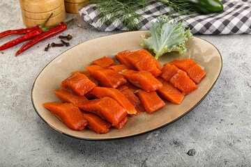 Red pickled herring fish fillet