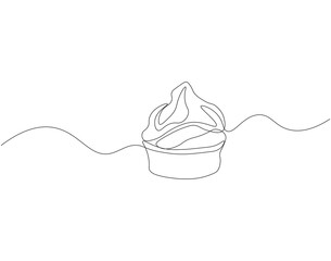 Continuous one line drawing of ice cream cup. One line drawing illustration of delicious ice cream cup. Dessert, cold food concept single line. Editable outline