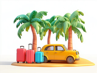 Obraz premium Retro Road Trip Sunshine, Palm Trees, and Luggage Galore!