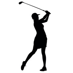a golf player woman standing pose vector silhouette isolated white background
