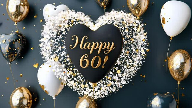 Sixtieth tribute: cheerful visual greeting featuring Happy 60 in eye catching text, conveying heartfelt wishes for special celebration, with lively design elements marking importance milestone year.