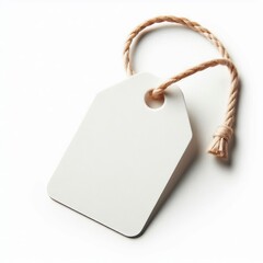 Fototapeta premium Blank white price tag with string on white background, empty cardboard label for shopping or sale