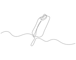 Obraz premium Continuous one line drawing of ice cream stick. One line drawing illustration of delicious ice cream stick. Dessert, sweet and cold food concept single line. Editable outline