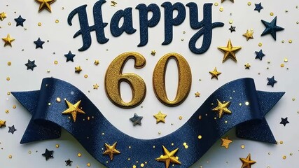 Sixtieth tribute: cheerful visual greeting featuring Happy 60 in eye catching text, conveying heartfelt wishes for special celebration, with lively design elements marking importance milestone year.
