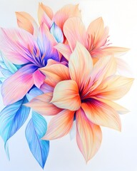 Fototapeta premium Vibrant Pencil Sketch of a Lush Floral Bouquet on a Clean White Background