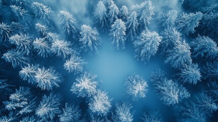 Aerial View of Snow Covered Forest Winter Wonderland Drone Photography