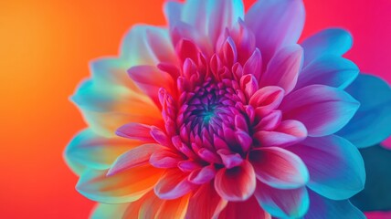 Obraz premium A colorful flower with layered petals, set against a bright background, a blend of pink, purple, and blue hues.