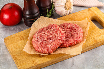 Raw round beef cutlet minced meat