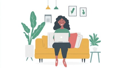 Young woman remote working chatting on laptop from home