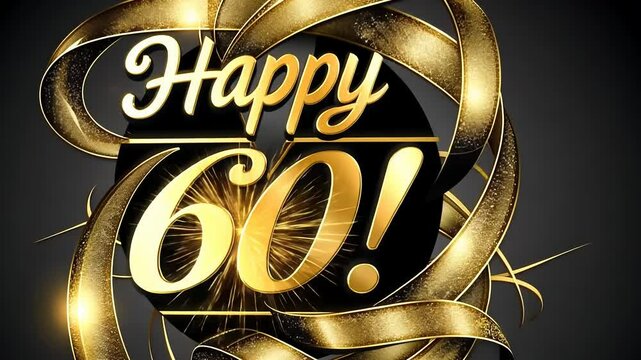 Sixtieth tribute: cheerful visual greeting featuring Happy 60 in eye catching text, conveying heartfelt wishes for special celebration, with lively design elements marking importance milestone year.