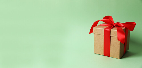 Beautiful gift box on color background