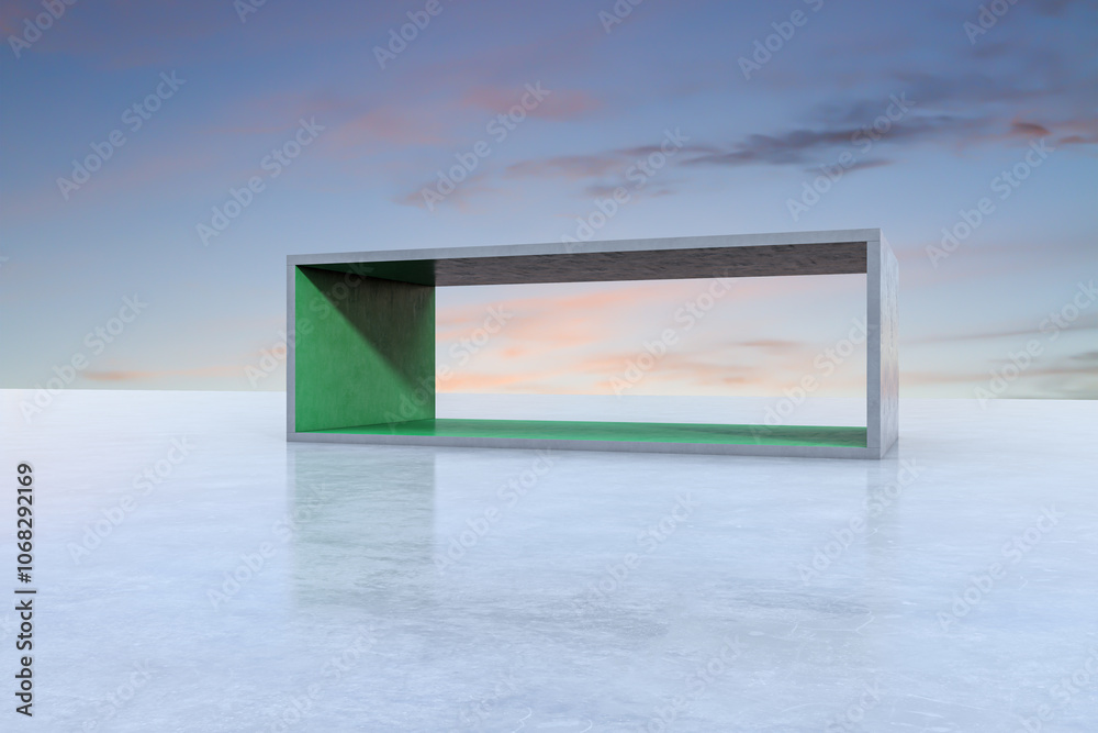 Aufkleber abstract green concrete exhibition space with empty mock up place and sunset sky background. creativ
