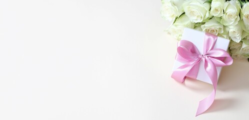 Beautiful bouquet of fresh roses on color background 