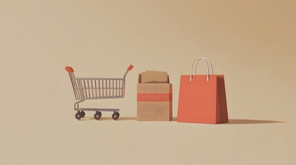 Minimalist Flat Design of Online Shopping Cart Bag Box Elements