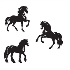 Horse Silhouette Detailed Vector Set on White Background
