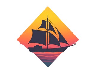 Streamlined Triangular Boat Emblem with Sunset Gradient Background