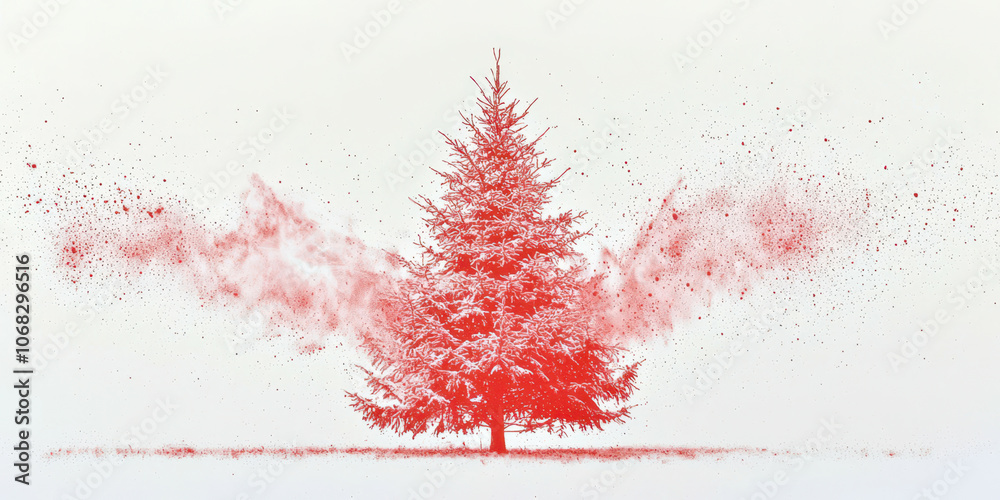 Poster A red tree is the main focus of this image