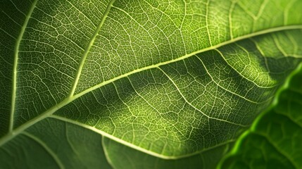Fototapeta premium Nature's Intricate Designs: Close-up of Vibrant Forest Leaf Veins in Play of Light and Shadow