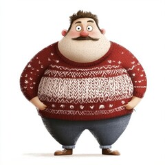 Charming Cartoon Character in a Cozy Christmas Sweater and Denim Jeans: A Whimsical Winter Holiday Illustration