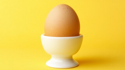 Isolated Egg in a White Egg Cup on Yellow Background