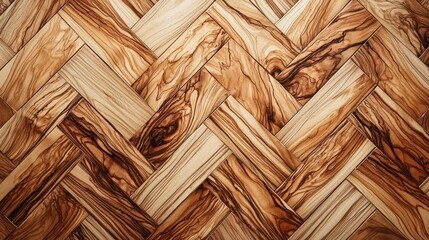 Modern background visuals of laser cut chevron designs on olive wood captured in flat lay.