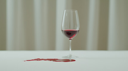 Glass Lying on Its Side on the Table with Red Wine Spill | Wine Accident, Broken Glass, Messy Table, Wine Stain, Unintended Spillage, Red Wine Drama