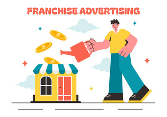 Franchise Advertising Vector Illustration featuring Business and Financial Strategies for Promoting a Successful Franchise in a Flat Background