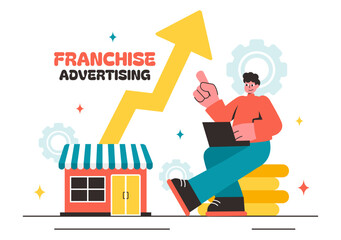 Franchise Advertising Vector Illustration featuring Business and Financial Strategies for Promoting a Successful Franchise in a Flat Background