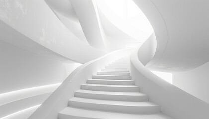 Fototapeta premium White Curved Staircase Ascending Towards Light