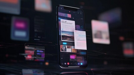 Smartphone with multiple apps open on screen