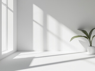 Obraz premium Clean white background with soft natural shadows, slightly textured to create depth, ideal for showcasing products or text overlays in a minimal design.