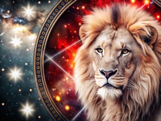 Captivating Zodiac Symbol of Leo with Cosmic Background and Ample Copy Space for Astrological Themes and Marketing Purposes