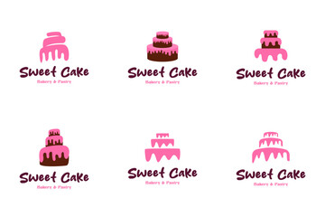 Set of sweet cake logo design for bakery and pastry shops vector collection template illustration