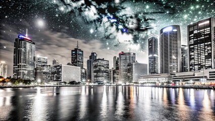 Obraz premium Capturing the Night: Stunning Online Photo Uploads with Vibrant City Lights and Starry Skies for Enthusiasts and Professionals Alike