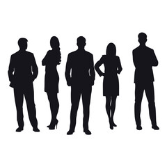 A set of business man and woman stylish standing pose vector silhouette