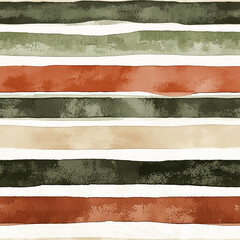 Obraz premium Watercolor stripes in green, red, beige, and white. Seamless file. 