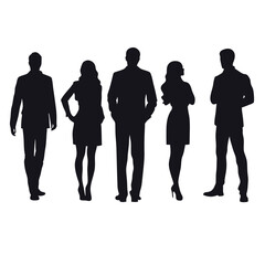 Fototapeta premium A set of business man and woman stylish standing pose vector silhouette