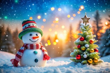 Charming Christmas Card Featuring a Snowman with Copy Space for Heartfelt Congratulations, Perfect for Holiday Greetings and Seasonal Wishes