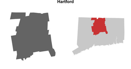 Hartford County (Connecticut) blank outline map set