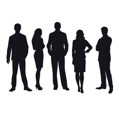 A set of business man and woman stylish standing pose vector silhouette