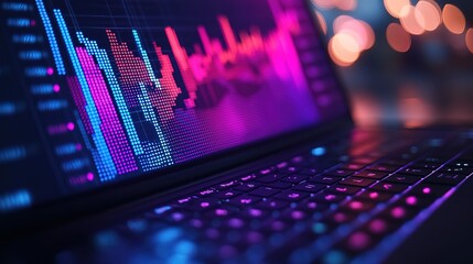 Obraz premium Close-up of a laptop displaying a stock market graph with vibrant colors