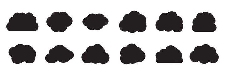 Fluffy clouds silhouettes. Vector set of clouds shapes. Collection of various forms and contours. Design elements for the weather forecast, web interface or cloud storage applications .Weather concept