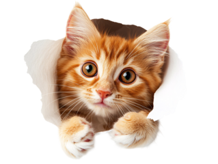 a cat looking through a hole in a wall